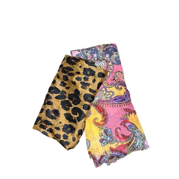Scarves set of 2 Summer Weight Leopard and Bright Colorful Paisley - Picture 1 of 3